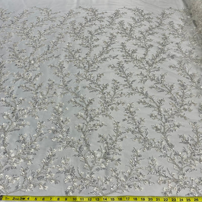 Beaded 3D Floral Lace Fabric Embroidered on 100% Polyester Net Mesh | Lace USA - GD-70