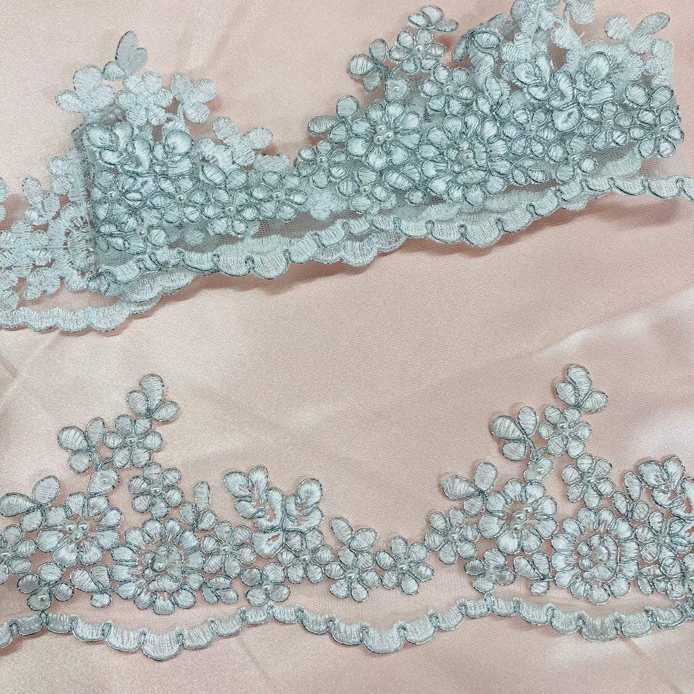 Beaded & Corded Lace Trimming Embroidered on 100% Polyester Net Mesh | Lace USA