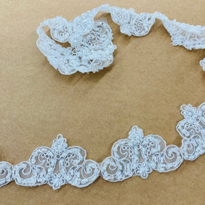 Beaded & Corded Lace Trimming Embroidered on Poly Organza. Lace USA