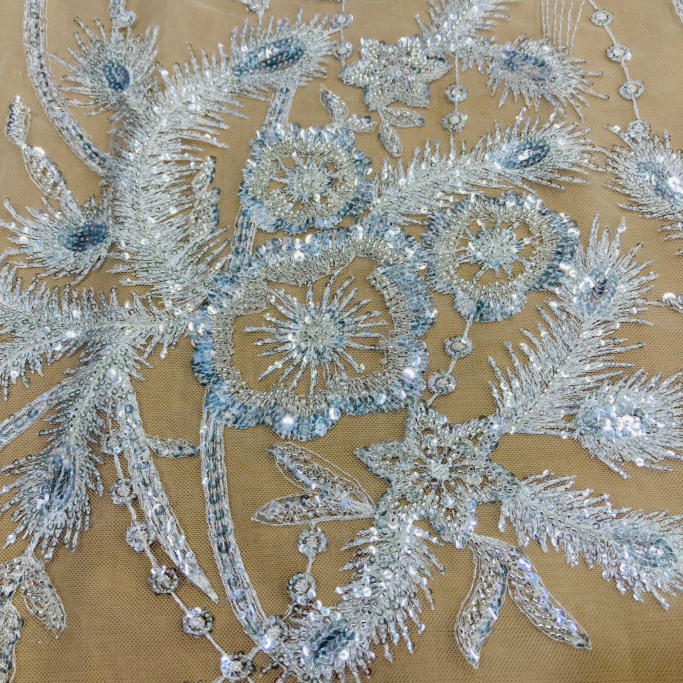 Beaded & Sequined Lace Fabric Embroidered on 100% Polyester Net Mesh | Lace USA
