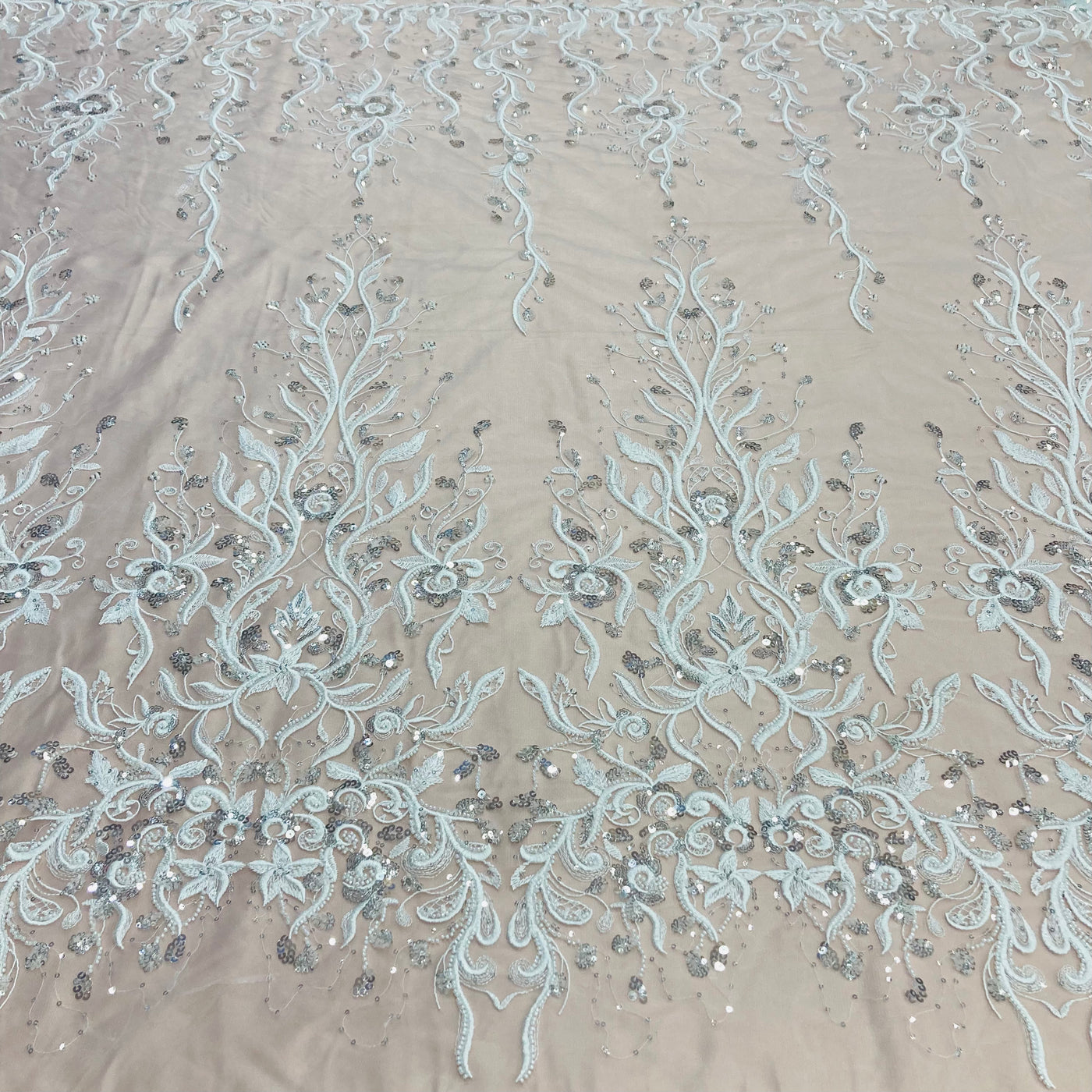 Beaded Lace Fabric Embroidered on 100% Polyester Net Mesh | Lace USA - GD-217120