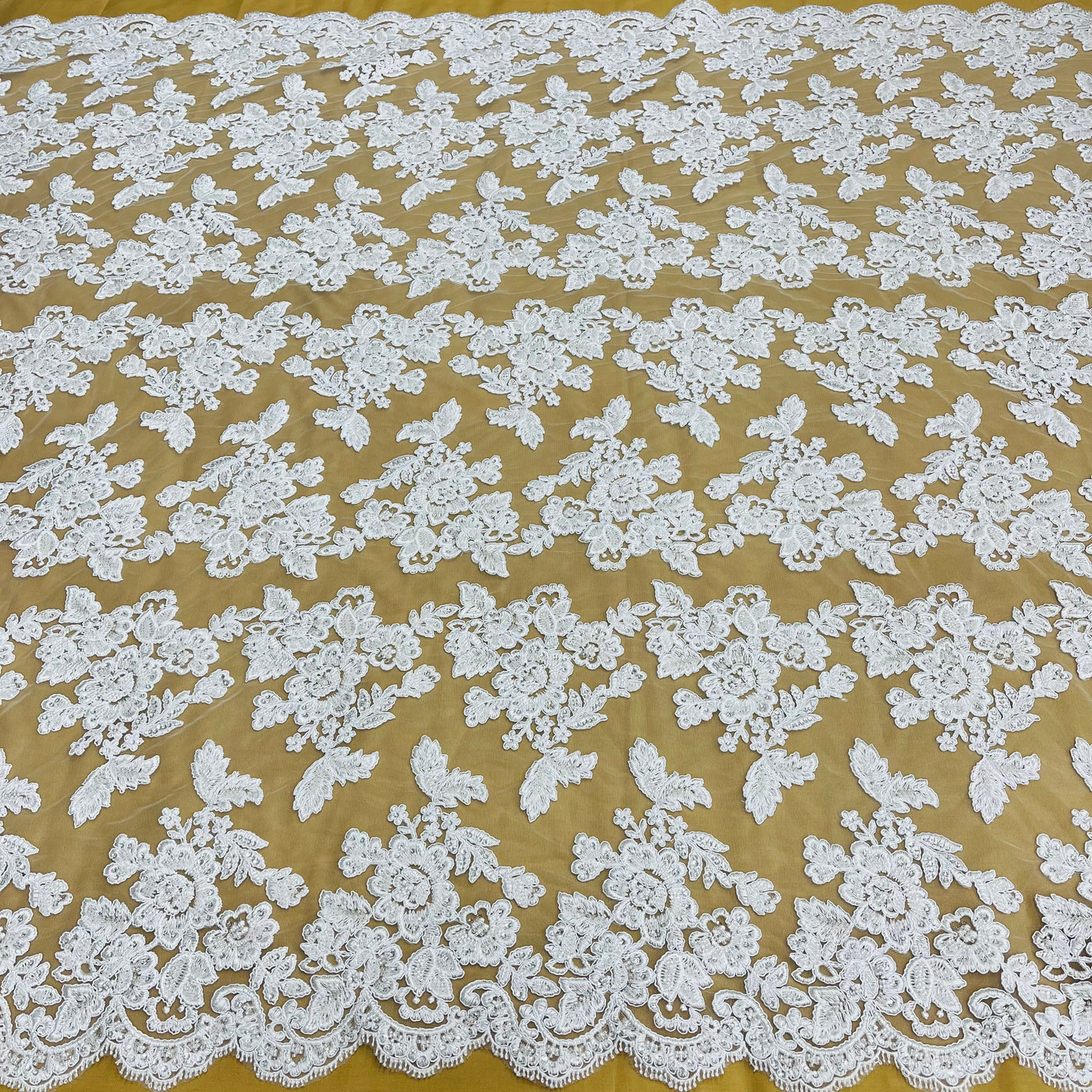 Embroidered & Corded Gold Net Mesh Fabric with Sequin & Beads. Sold by the yard Lace Usa