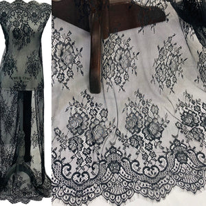 Chantilly Embroidered Lace Fabric with Eyelash Scallop | Lace USA