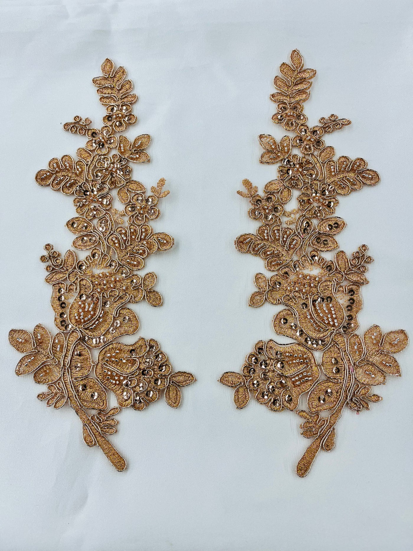Beaded & Corded Floral Lace Applique Embroidered on 100% Polyester Net Mesh | Lace USA