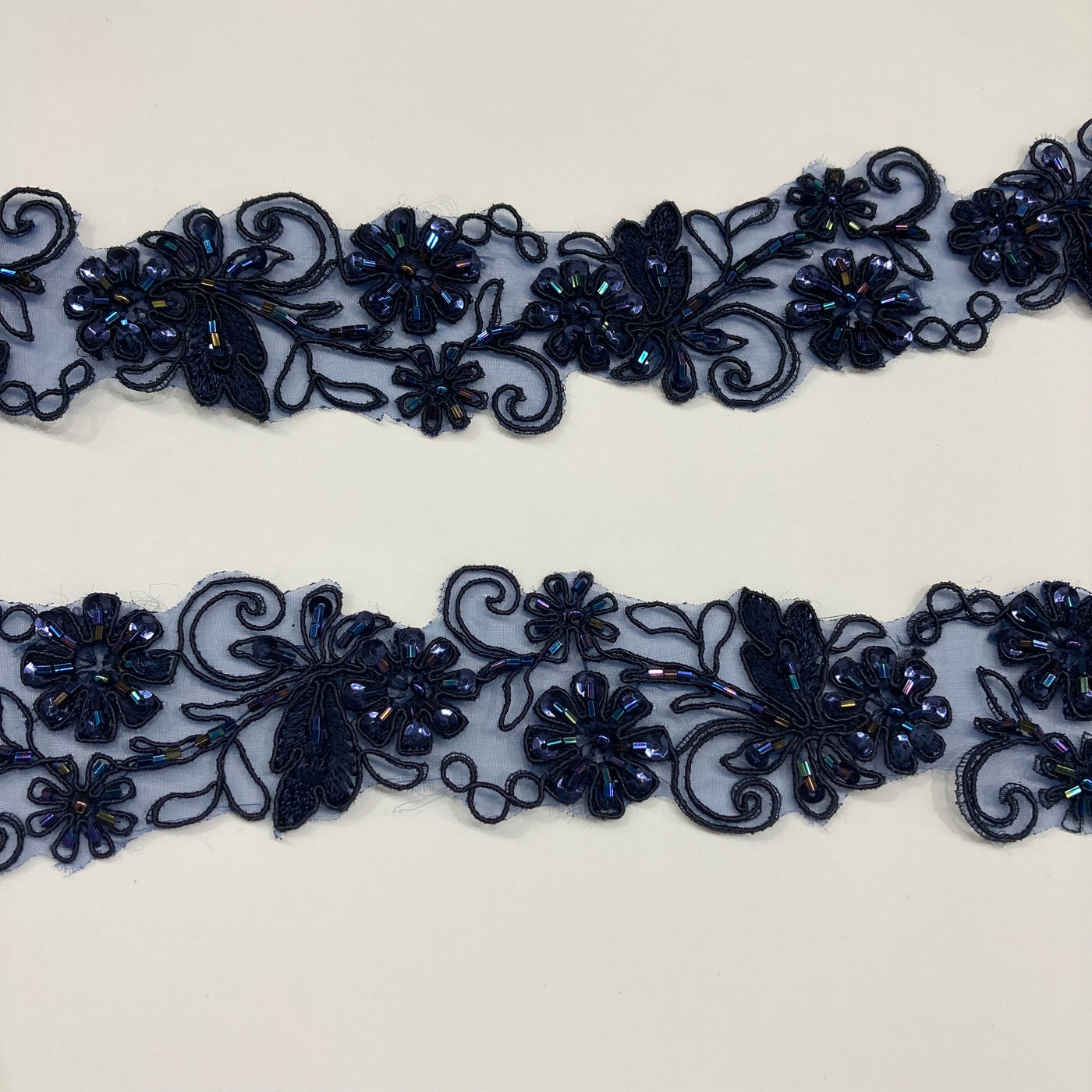 Beaded, Corded & Embroidered Navy Trimming. Lace Usa