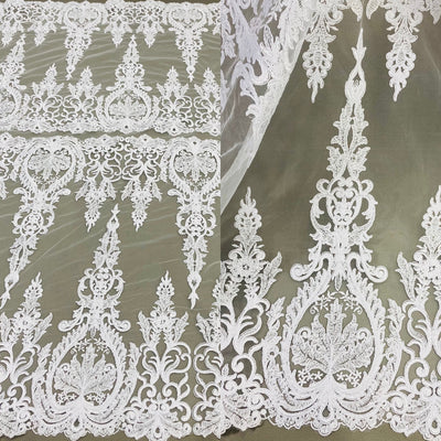 Corded Bridal Lace Fabric Embroidered on 100% Polyester Net Mesh | Lace USA