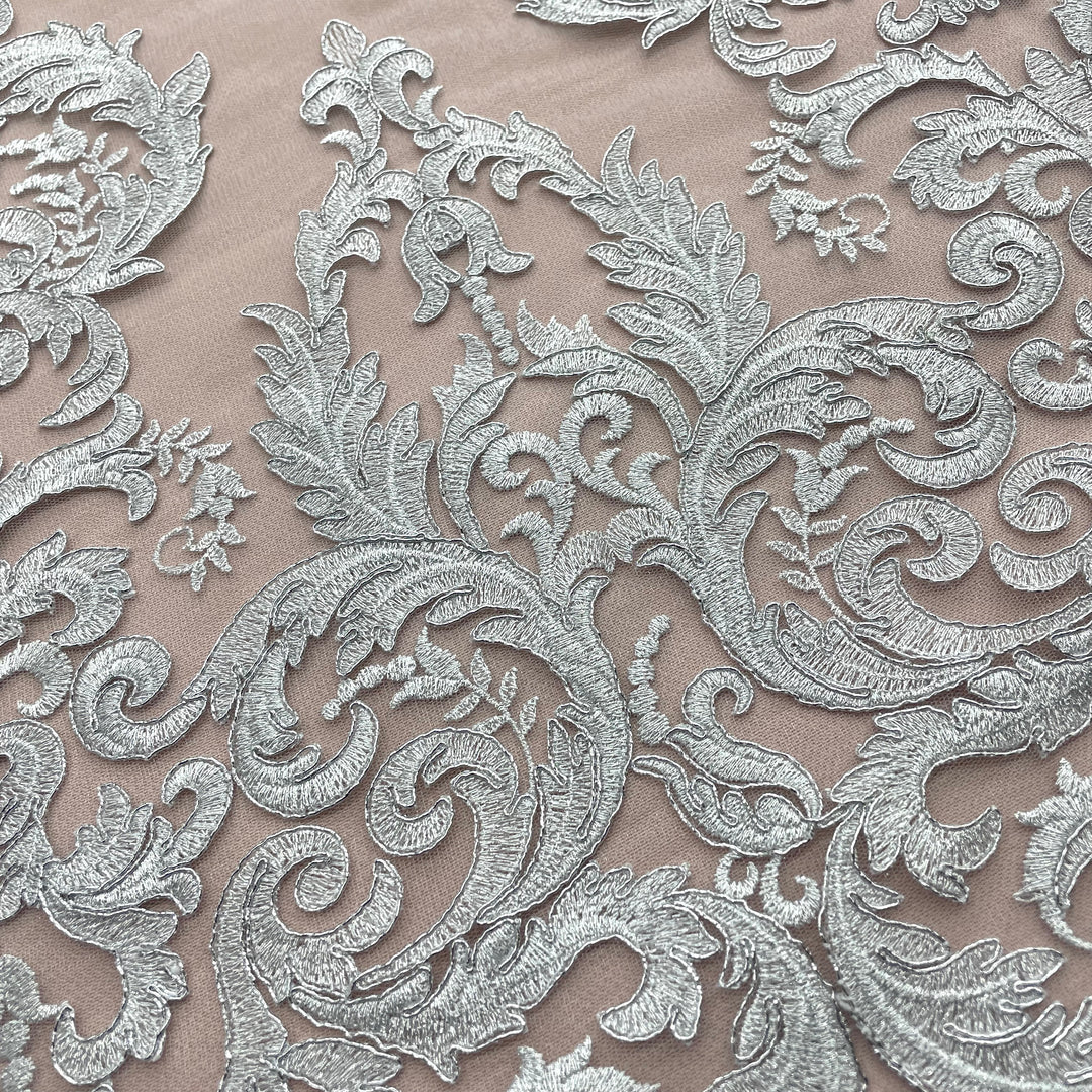 Corded Bridal Lace Fabric Embroidered on 100% Polyester Net Mesh | Lace USA