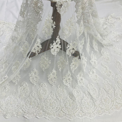 Beaded, Corded & Embroidered on Mesh Net Lace Fabric. Lace USA