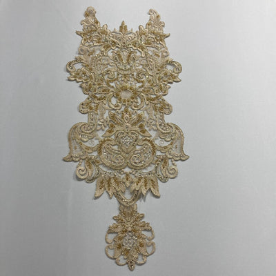 Beaded & Corded Lace Medallion Applique Embroidered on 100% Polyester Net Mesh. Lace Usa