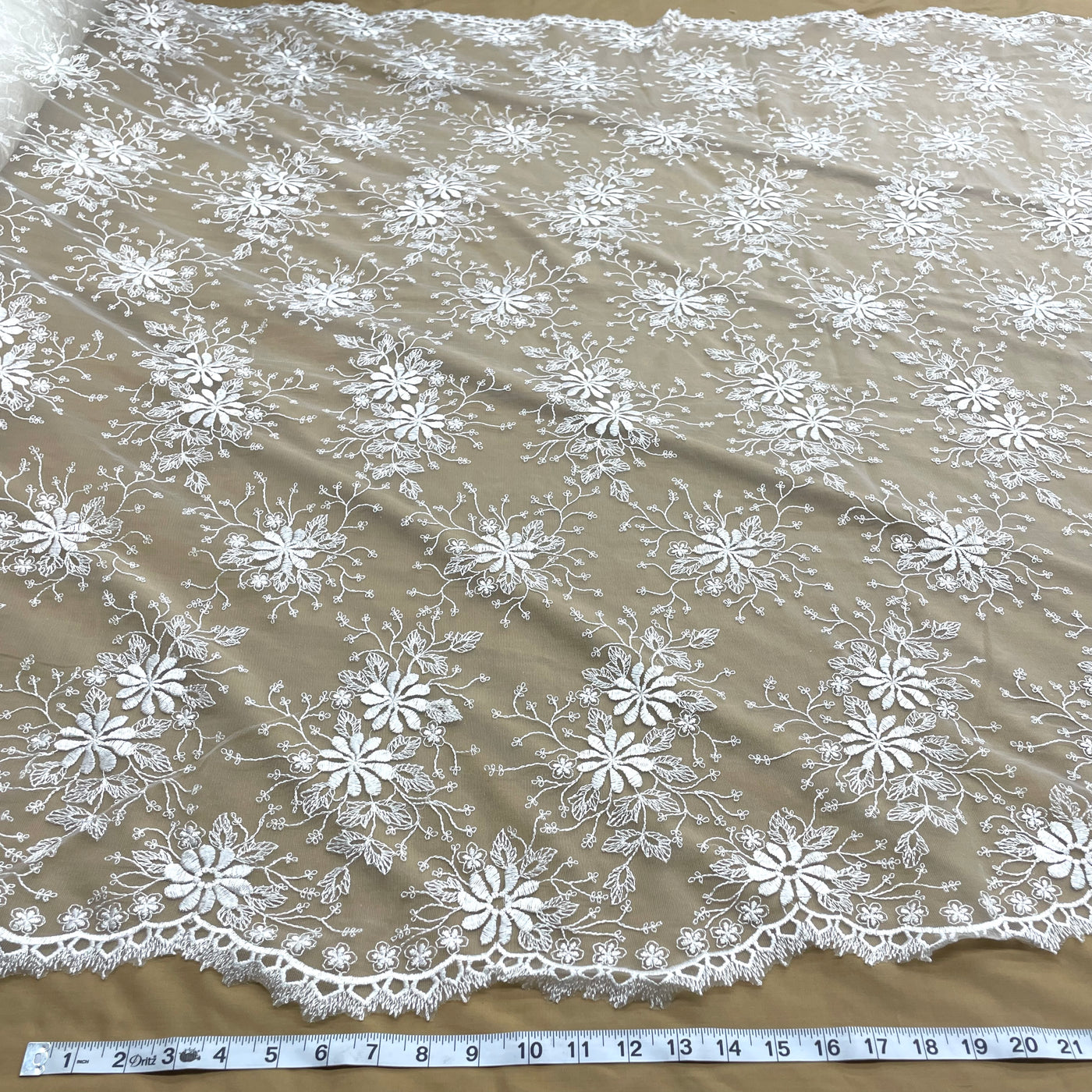 Floral Lace Fabric Embroidered on 100% Polyester Net Mesh | Lace USA