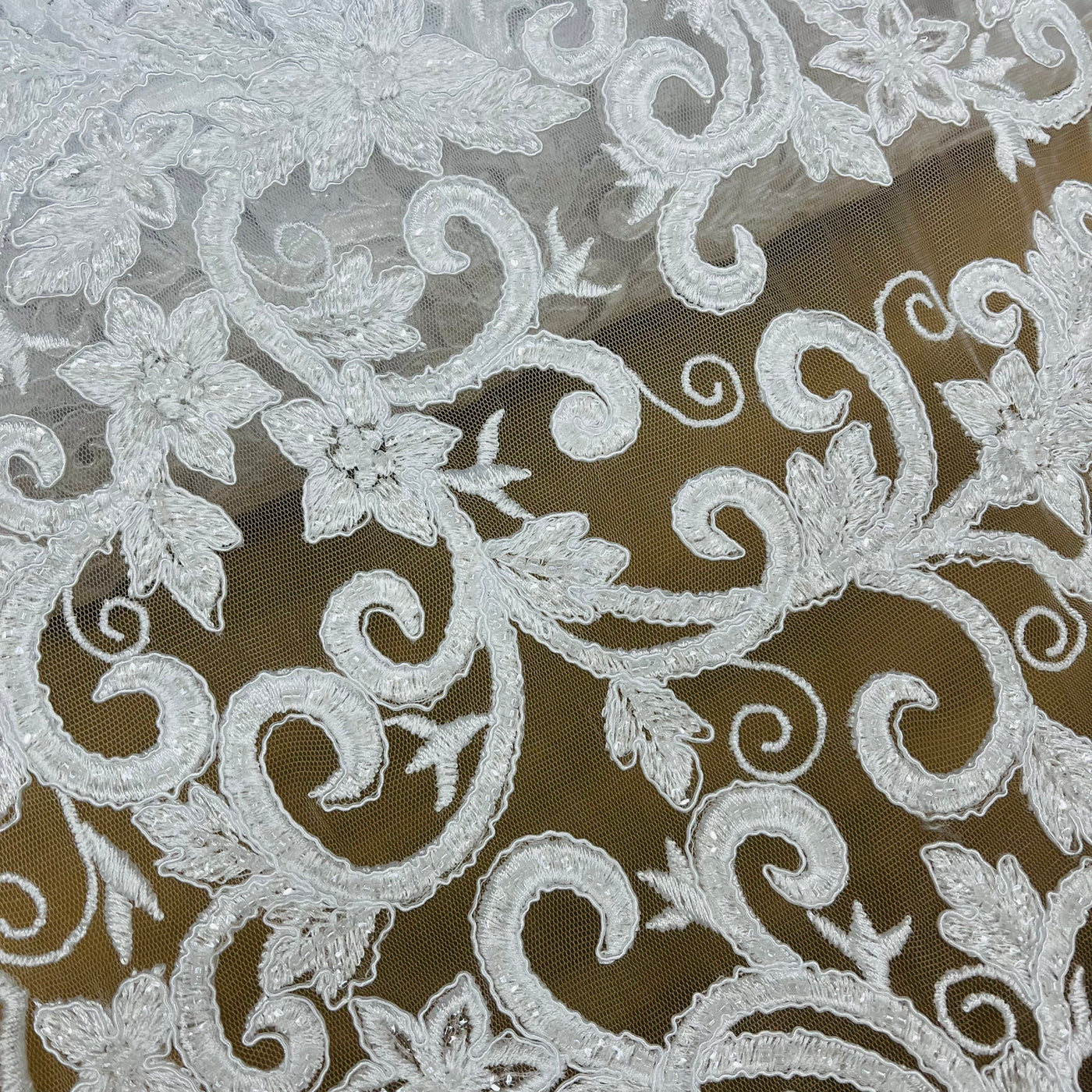 Beaded & Corded Bridal Fabric Lace Embroidered on 100% Polyester Net Mesh | Lace USA