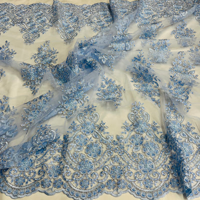 Beaded Corded Lace Fabric With Scallops Embroidered on 100% Poly Metallic | Lace USA