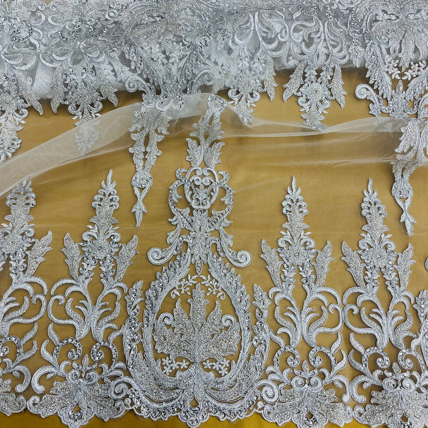 Beaded & Sequined Lace Fabric Embroidered on 100% Polyester Net Mesh | Lace USA