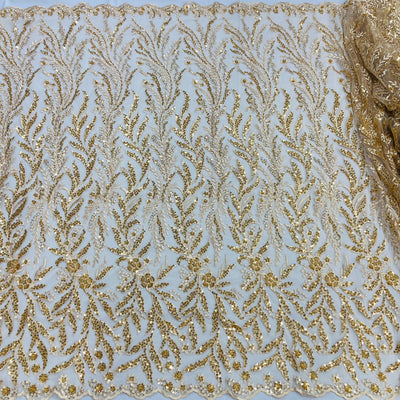 Embroidered & Beaded Net Mesh Fabric with Beads. Lace USA