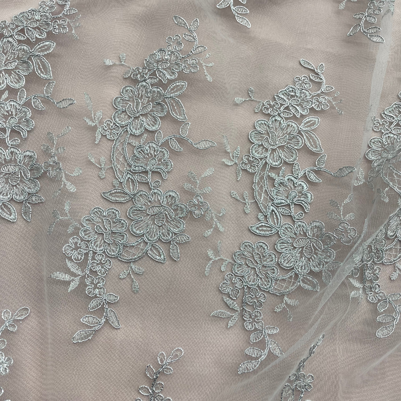 Corded Bridal Lace Fabric Embroidered on 100% Polyester Net Mesh | Lace USA