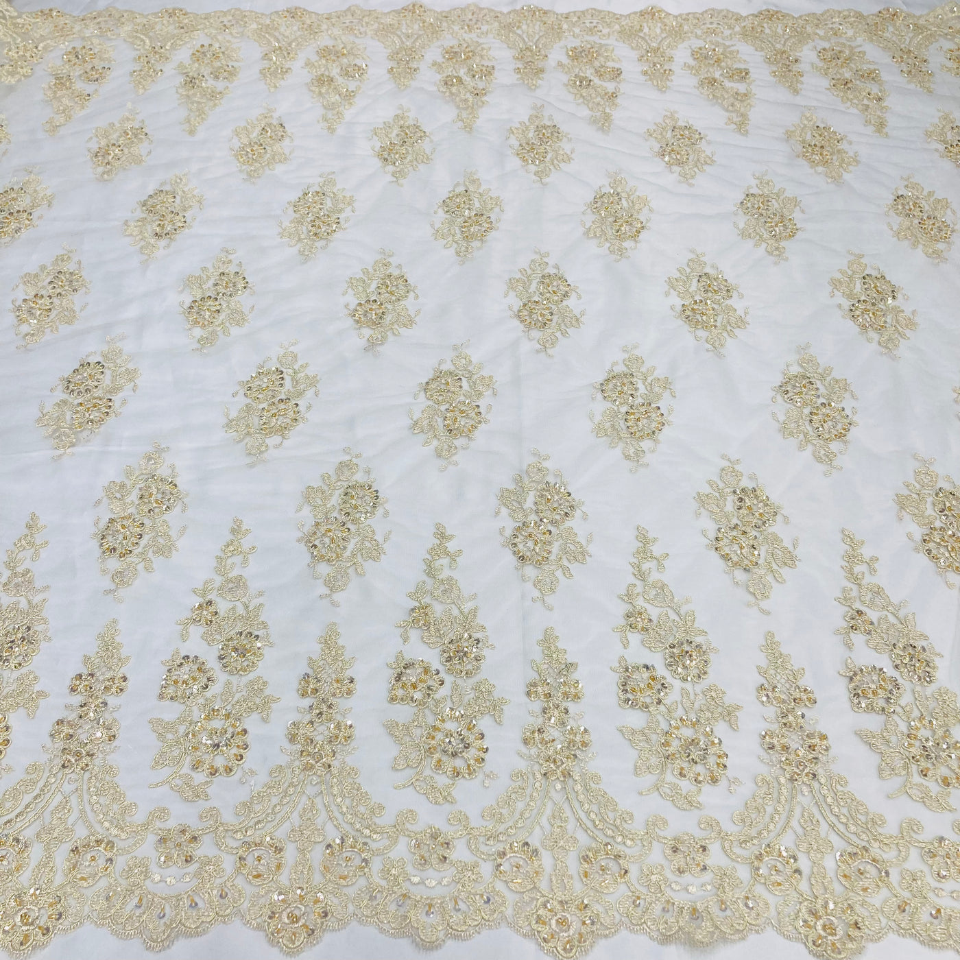 Beaded & Corded Lace Fabric Embroidered on 100% Polyester Net Mesh | Lace USA