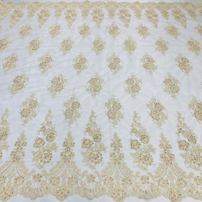 Beaded & Corded Lace Fabric Embroidered on 100% Polyester Net Mesh | Lace USA