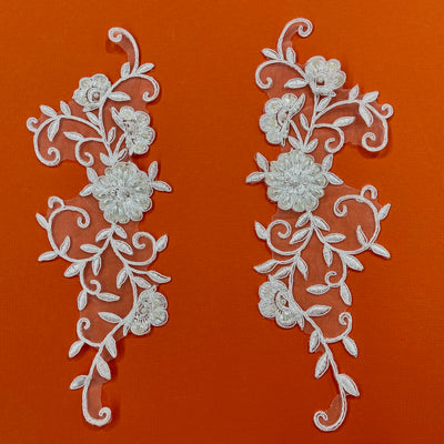 Beaded & Corded Floral Lace Applique Embroidered on 100% Polyester |Lace USA