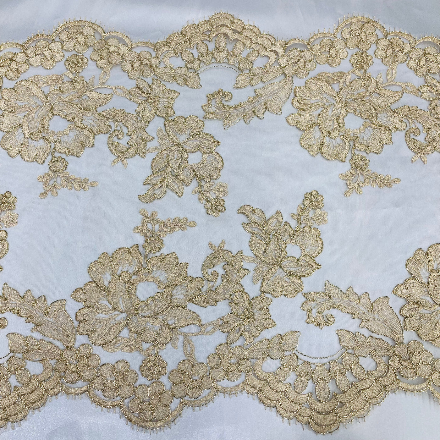 Double Sided Floral Lace Trimming Corded Embroidered on 100% Poly. Net Mesh | Lace USA