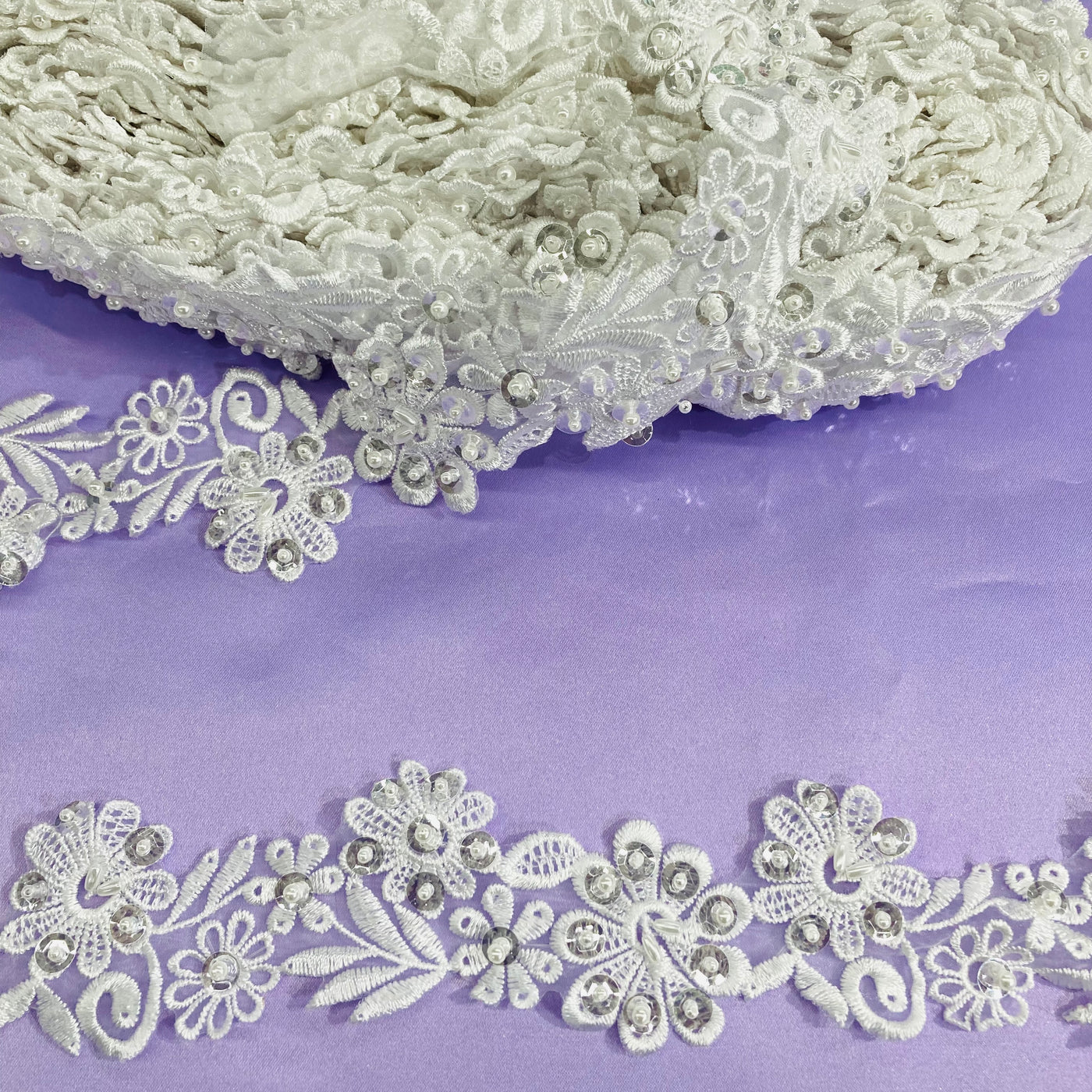Beaded Lace Trimming Embroidered on Poly Organza. Lace USA