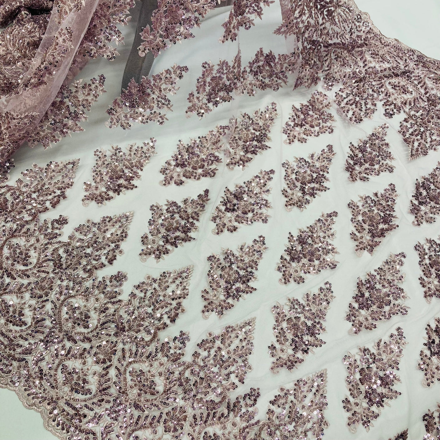 Embroidered & Beaded Net Mesh Fabric with Beads. Lace USA