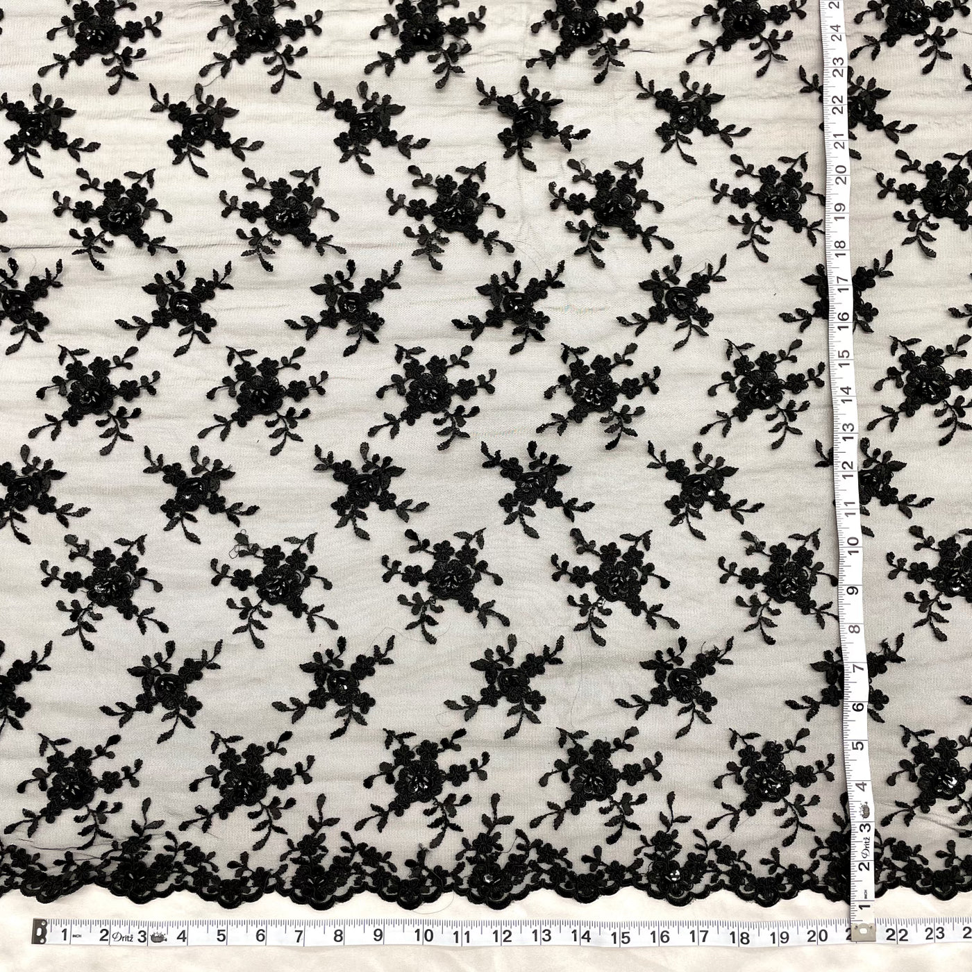 Beaded & Corded Bridal Lace Fabric Embroidered on 100% Polyester Net Mesh | Lace USA