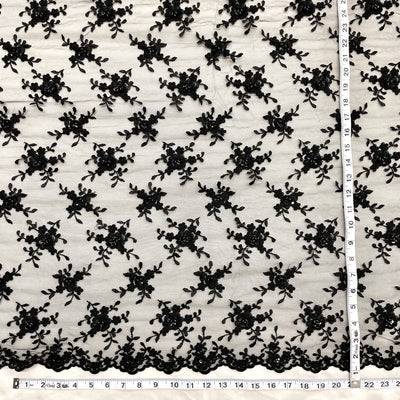 Beaded & Corded Bridal Lace Fabric Embroidered on 100% Polyester Net Mesh | Lace USA