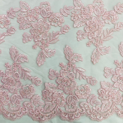 Corded & Beaded Bridal Lace Fabric Embroidered on 100% Polyester Net Mesh. Lace USA