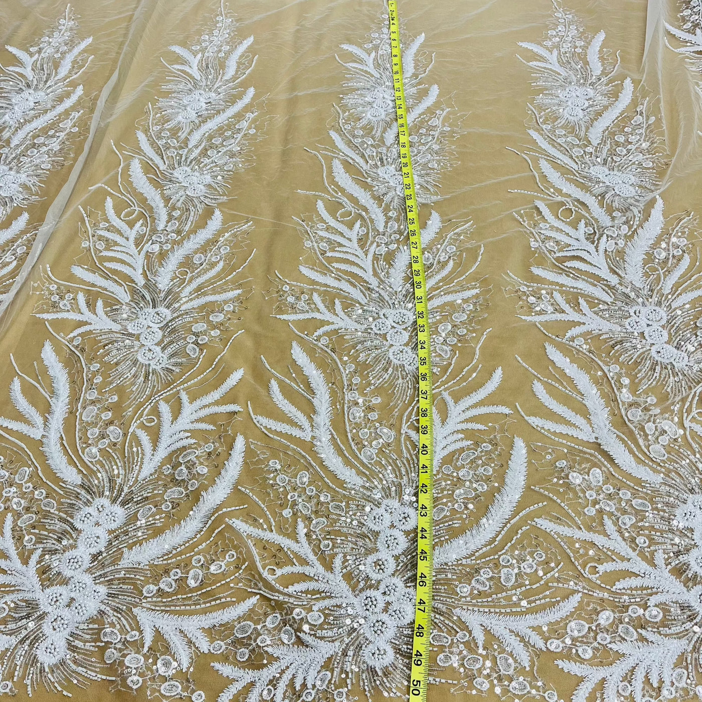 Beaded Lace Fabric Embroidered on 100% Polyester Net Mesh | Lace USA - GD-220712 White
