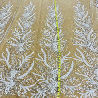 Beaded Lace Fabric Embroidered on 100% Polyester Net Mesh | Lace USA - GD-220712 White