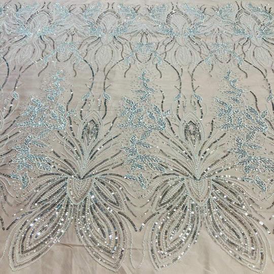 Embroidered & Beaded Net Mesh Fabric with Beads. Lace USA