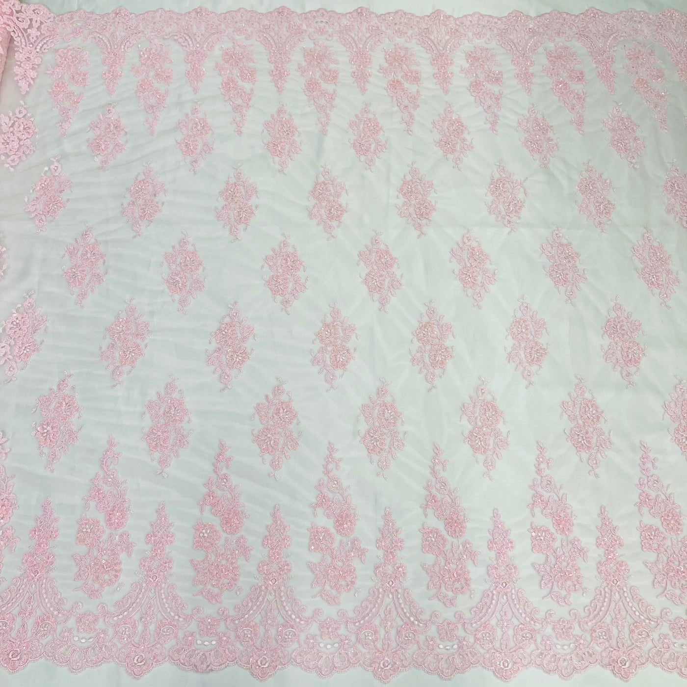 Beaded & Corded Lace Fabric Embroidered on 100% Polyester Net Mesh | Lace USA