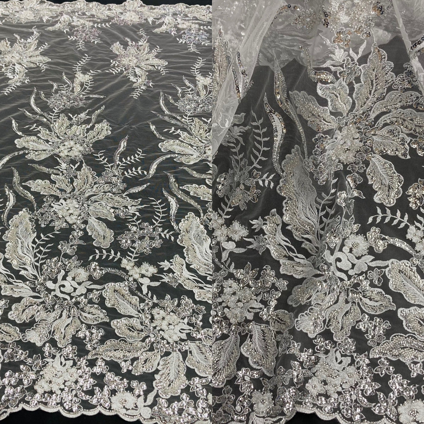 Beaded Lace Fabric Embroidered on 100% Polyester Net Mesh | Lace USA - GD-68321
