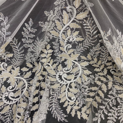 Beaded & Sequined Lace Fabric Embroidered on 100% Polyester Net Mesh | Lace USA