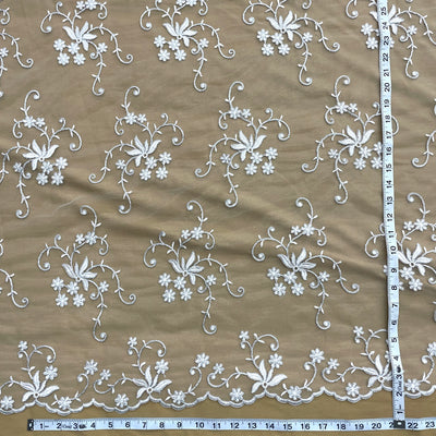 Corded Bridal Lace Fabric Embroidered on 100% Polyester Net Mesh | Lace USA
