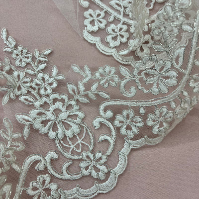 Corded Lace Trimming Embroidered on 100% Polyester Net Mesh | Lace USA