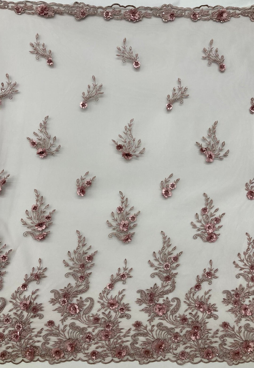 3D Floral Embroidered & Beaded Net Fabric with Beads. Lace Usa