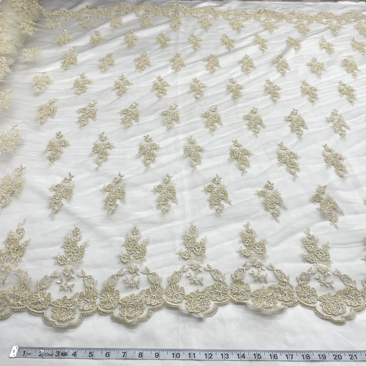 Corded Bridal Lace Fabric Embroidered on 100% Polyester Net Mesh | Lace USA