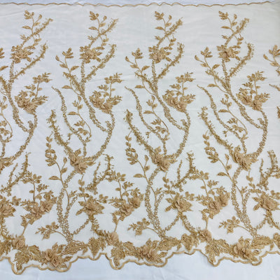 3D Floral Embroidered & Beaded Net Fabric Lace USA