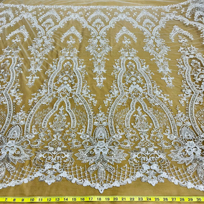Beaded Lace Fabric Embroidered on 100% Polyester Net Mesh | Lace USA - GD-227239 White