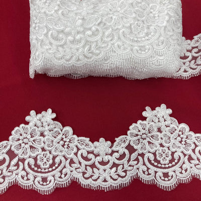 Corded Lace Trimming Embroidered on Poly. Net Mesh. Lace USA