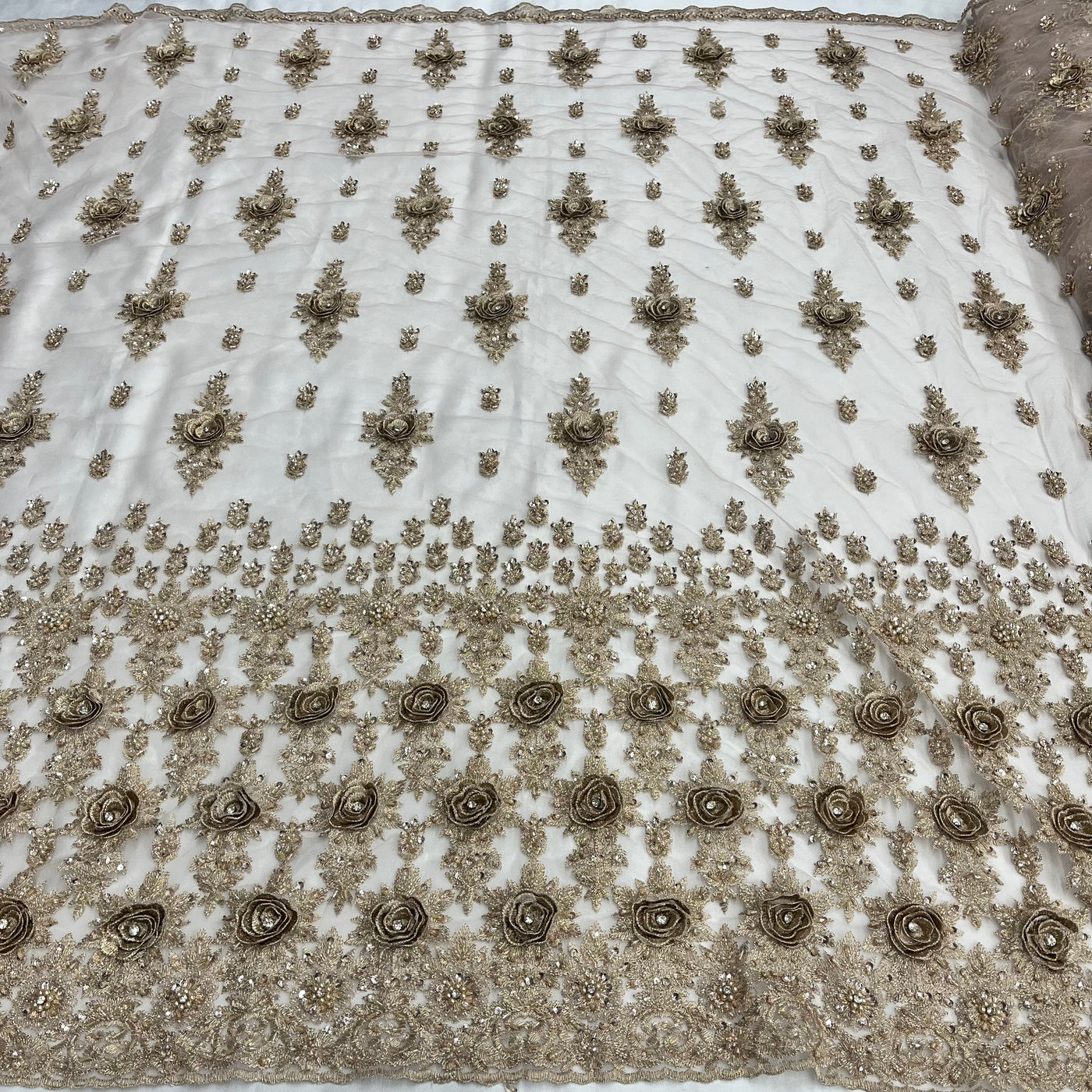Beaded 3D Floral Lace Fabric Embroidered on 100% Polyester Net Mesh | Lace USA