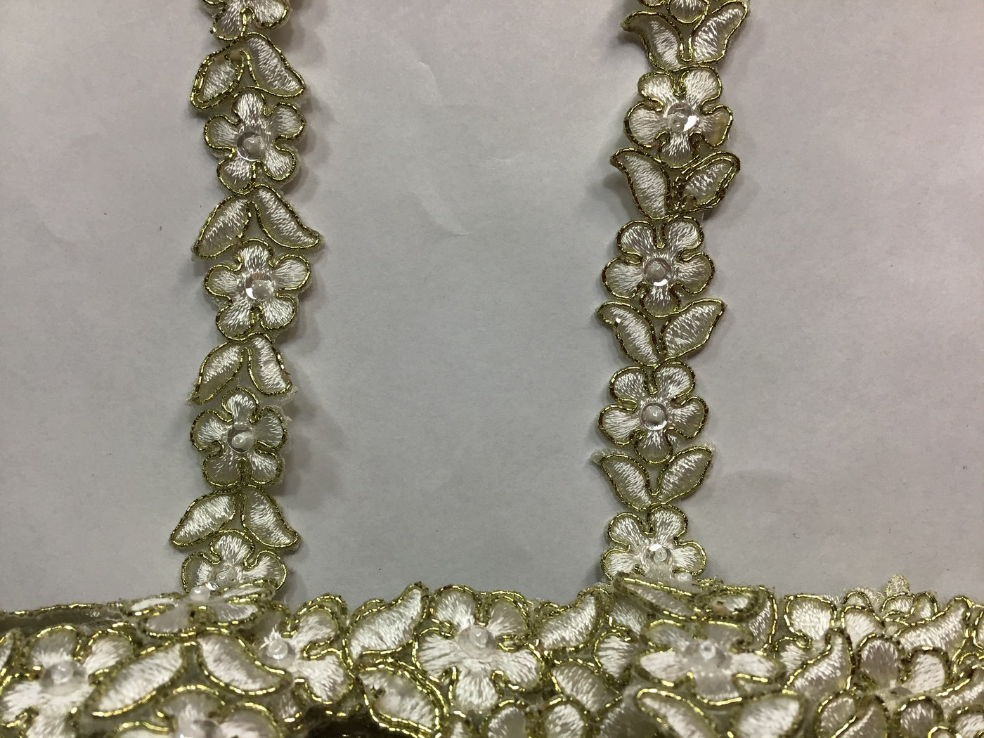 Corded, Beaded & Embroidered Ivory with Gold Trimming. Lace Usa