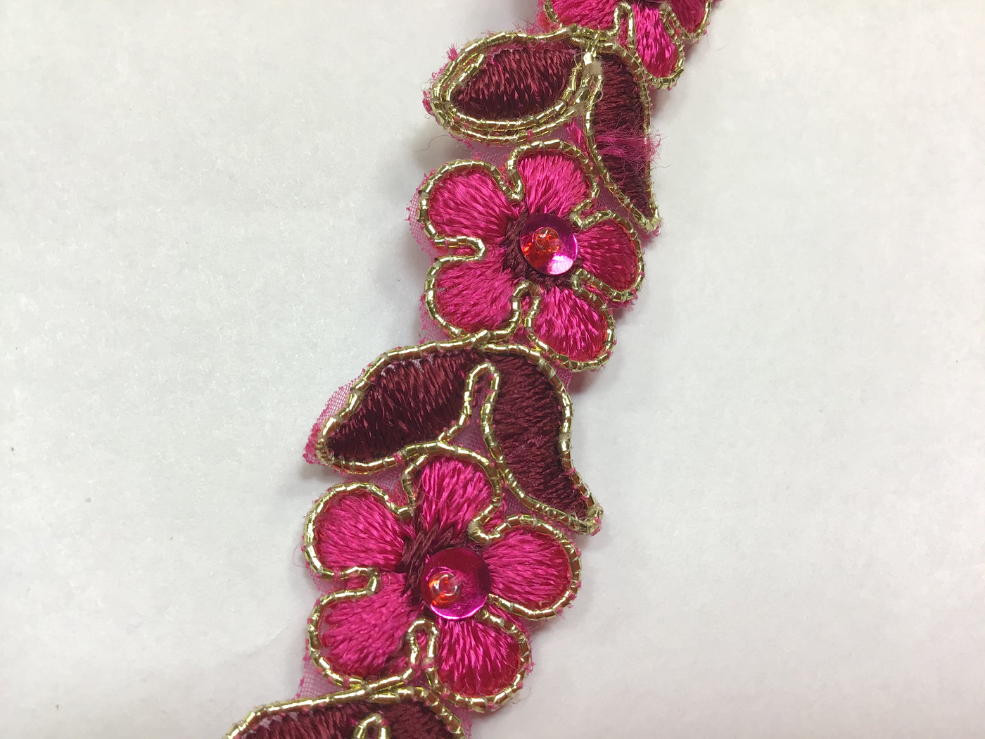 Corded, Beaded & Embroidered Fuchsia with Wine Trimming. Lace Usa