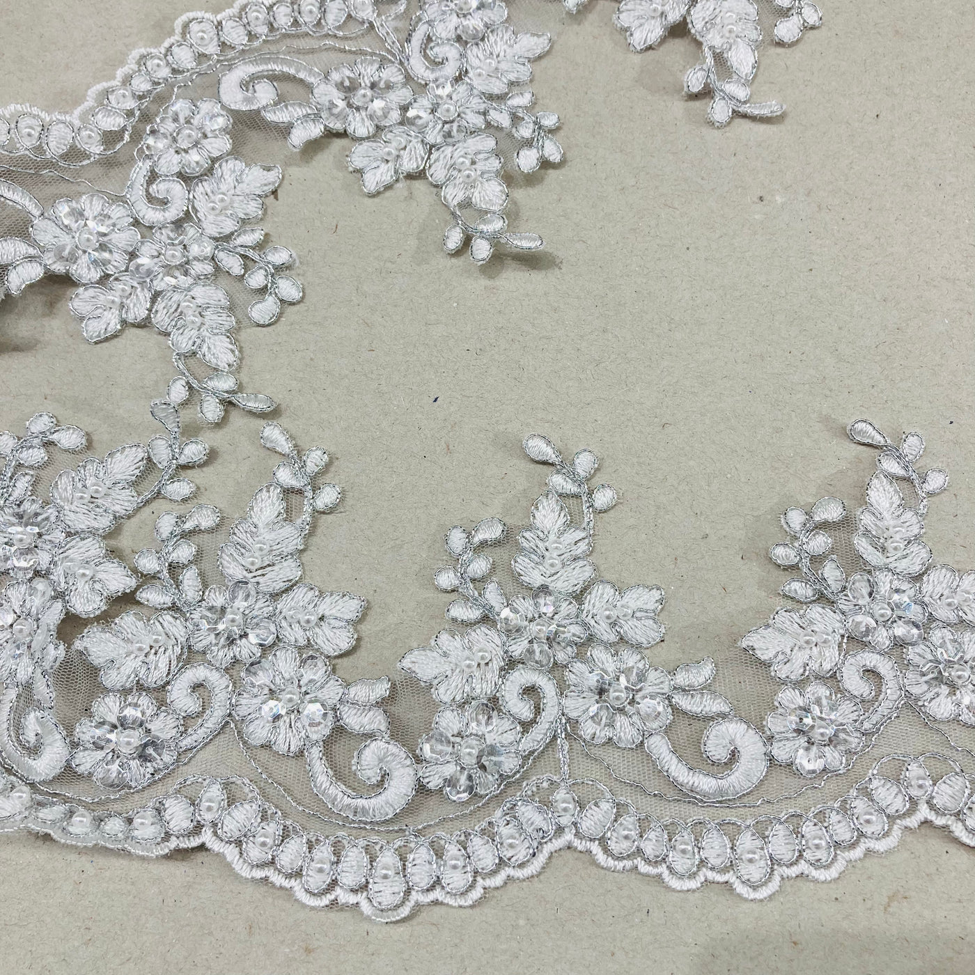 Beaded & Corded Lace Trimming Embroidered on 100% Polyester Net Mesh | Lace USA