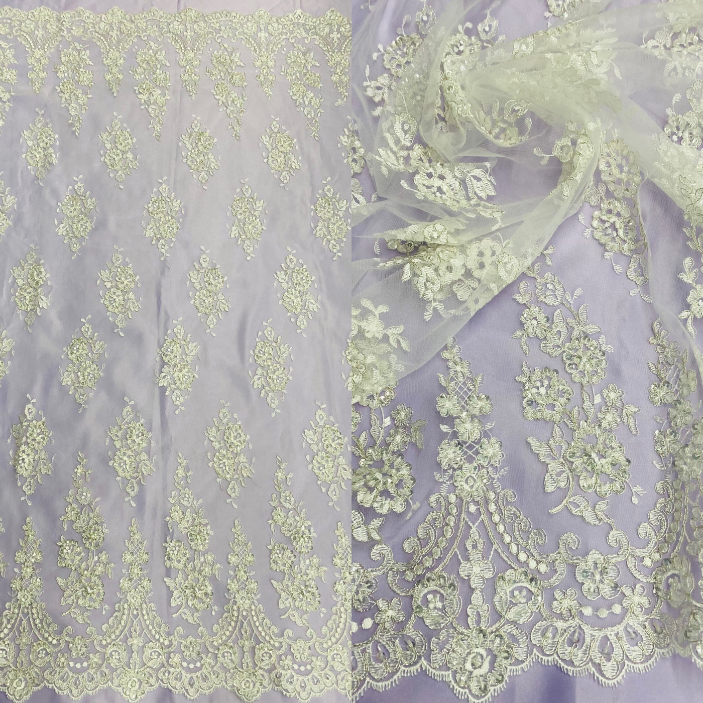 Beaded & Corded Lace Fabric Embroidered on 100% Polyester Net Mesh | Lace USA