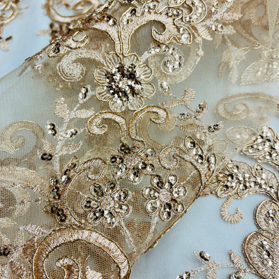 Ethereal Elegance: Beaded & Corded Bridal Lace Fabric on Polyester Net Mesh| Lace USA - 97213W-SB