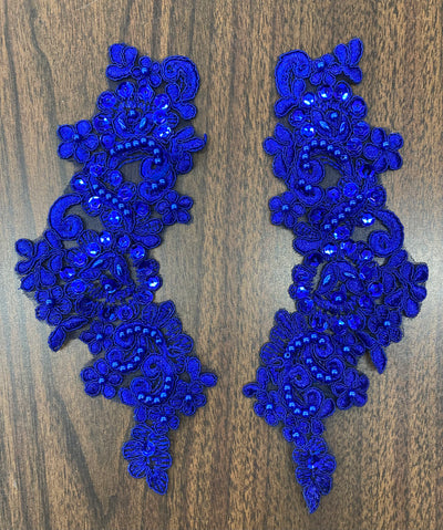 Beaded & Corded Floral Appliqué Lace Embroidered on 100% Polyester Organza or Net Mesh. This can be applied to Theatrical dance ballroom costumes, bridal dresses, bridal headbands endless possibilities.  Sold By Pair.  Lace Usa  Sold in a set of 2.