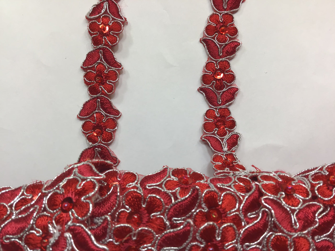 Corded, Beaded & Embroidered Red with Silver Trimming. Lace Usa