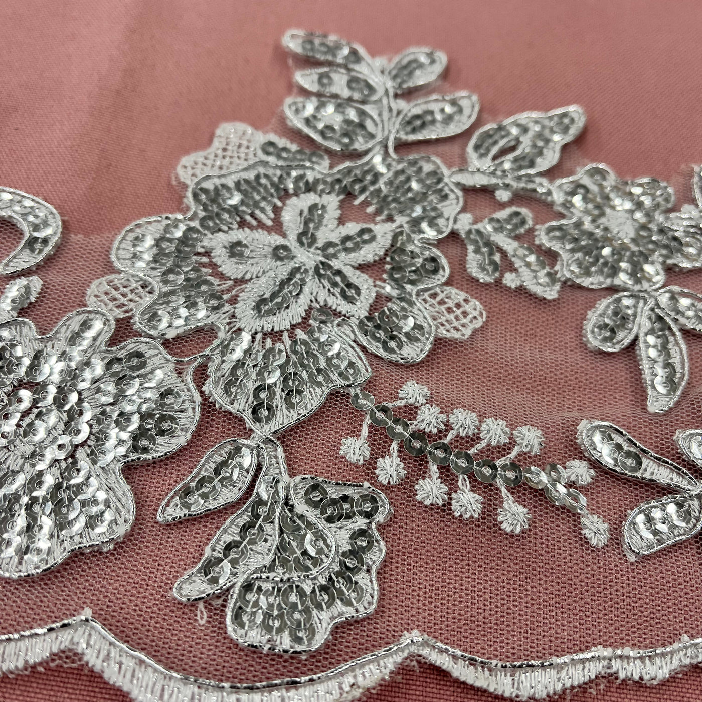 Beaded & Corded Floral Lace Trimming Embroidered on 100% Polyester Net Mesh | Lace USA